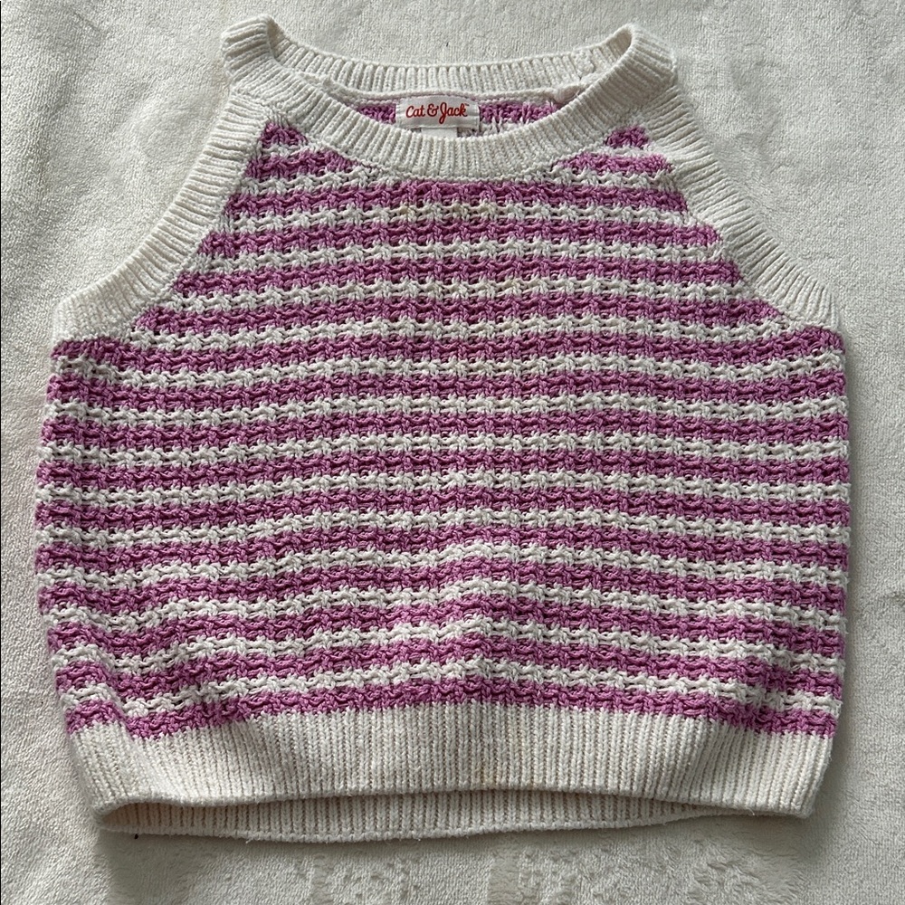 Cat & Jack Pink and Cream Knit Tank Top
